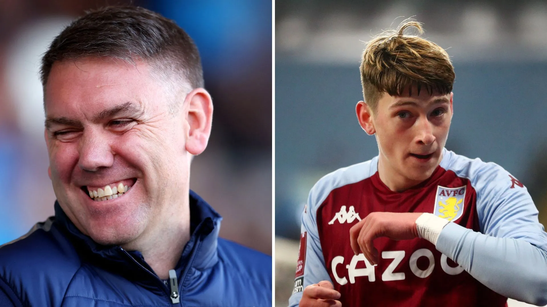 Louie Barry (phải), cầu thủ cho mượn đã ghi nhiều bàn cho Stockport County mùa trước, cùng HLV Dave Challinor.
