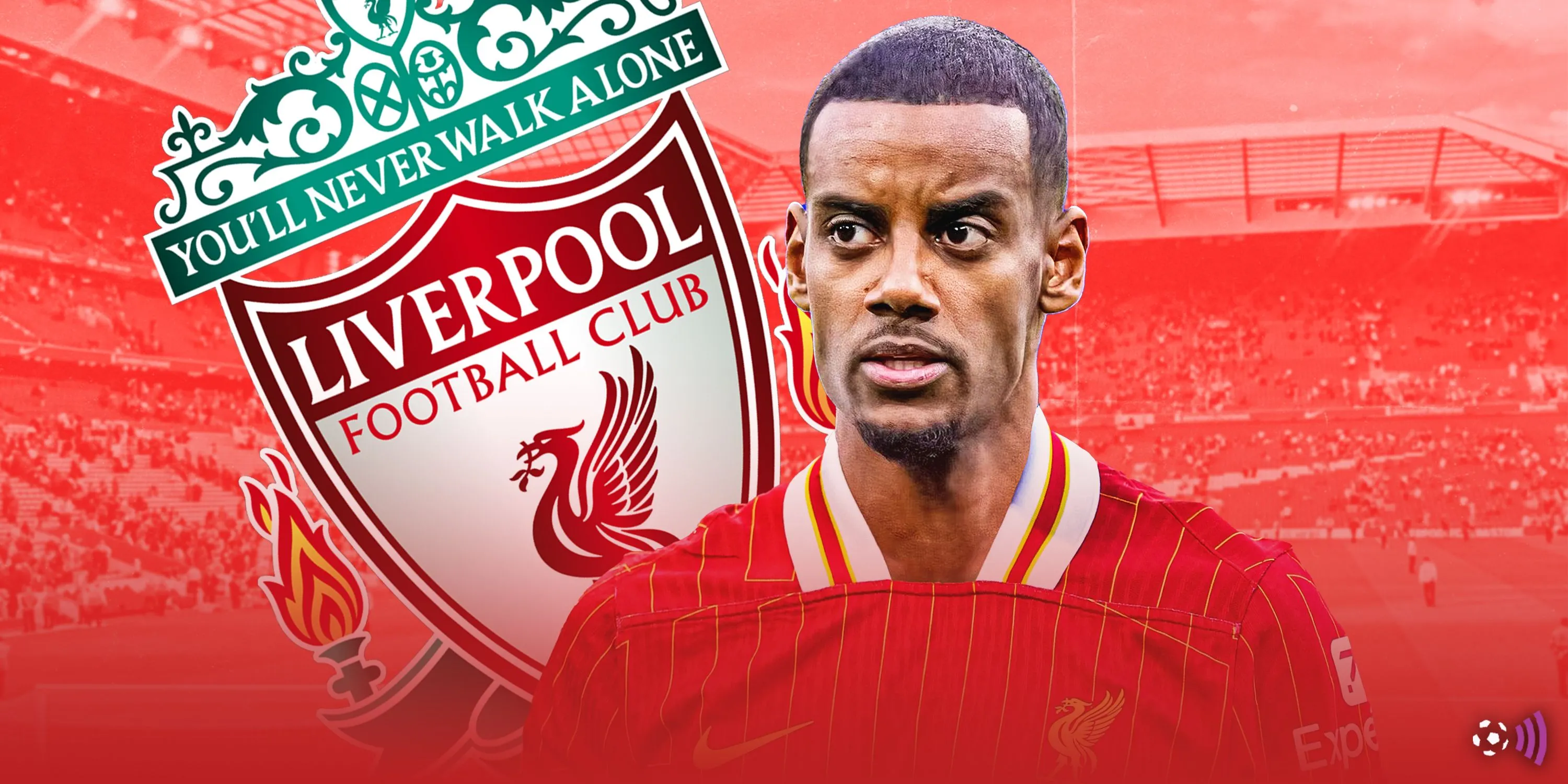 Hình ảnh ghép Alexander Isak trong màu áo Liverpool