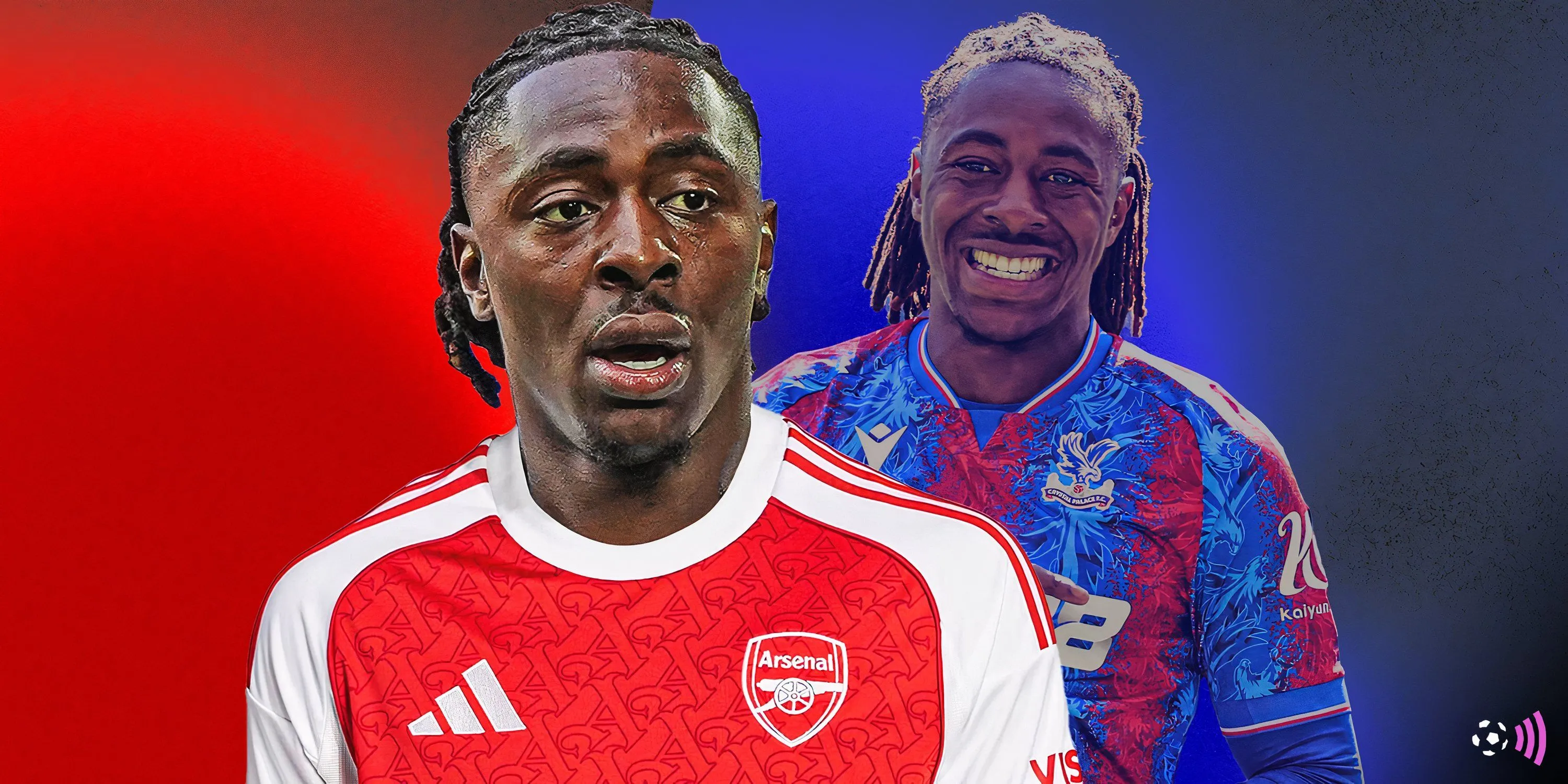 Eberechi Eze trong màu áo Crystal Palace và logo Arsenal