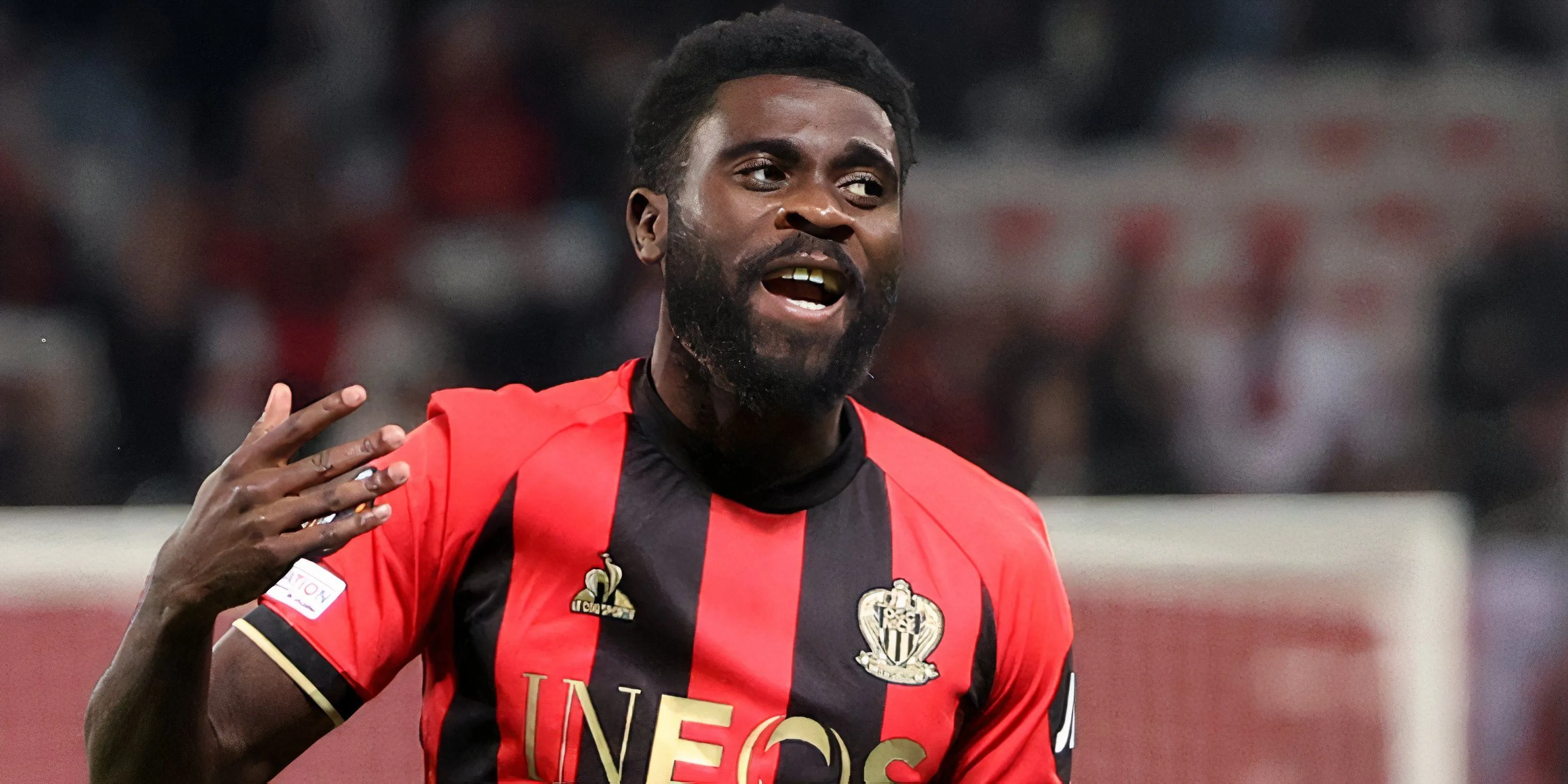 Jeremie Boga trong màu áo OGC Nice, cầu thủ chạy cánh được Leeds quan tâm