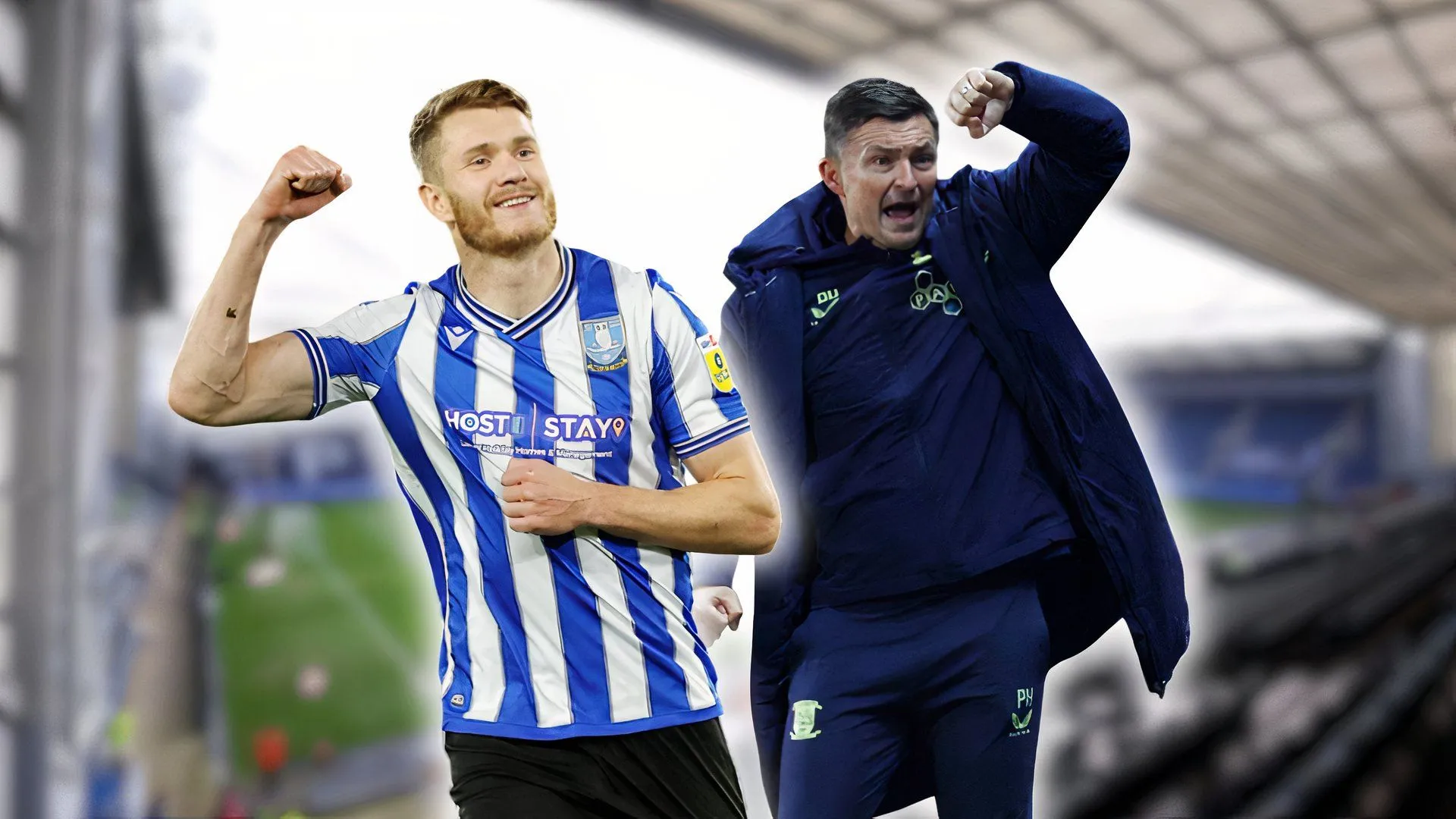 Tiền đạo Michael Smith (trái) và HLV cũ Paul Heckingbottom, một trong những cầu thủ vừa rời Sheffield Wednesday.